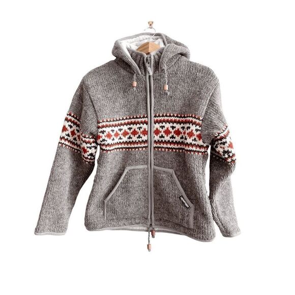 RARE Laundromat Men's Sweater Jacket Hooded Wool Fair Isle Pattern Gray Size M - Picture 1 of 7